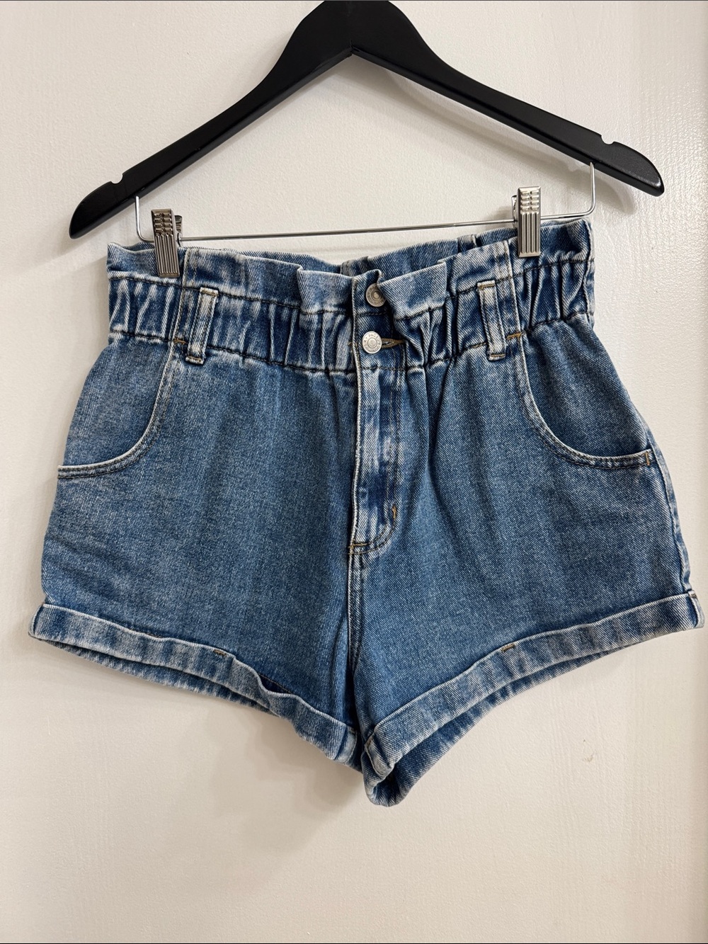 PacSun High-Rise Paperbag Denim Shorts - Blue